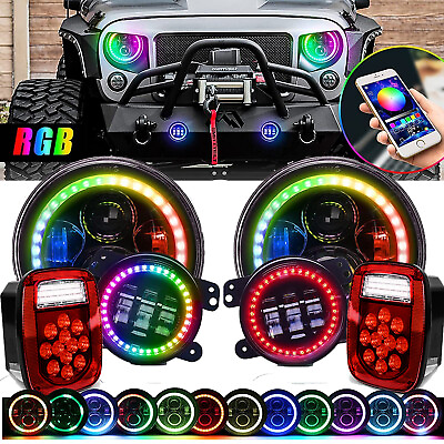 #ad For Jeep Wrangler JK RGB 7quot; LED Headlights 4#x27;#x27; Fog Lights Kits Tail Light Combo $161.45