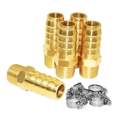 #ad 5 Pcs Hose Barb Fittings 3 8quot; Barb to 1 4quot; NPT Male Thread Brass Metals Adapt... $16.77