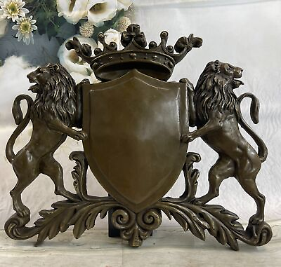 #ad Coat of Arms Family Crest Lions Crown Bronze Wall Mounted Hanging Sculpture 13quot; $399.00