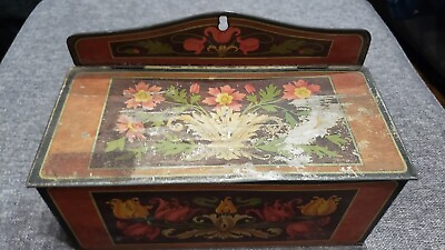 #ad Antique Paint Decorated Toleware Box Wall Hanging $55.00