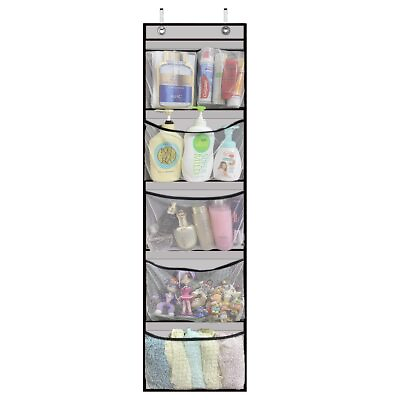 #ad Over the Door Organizer with 5 Large Pockets Hanging Storage Shelves Grey $18.09