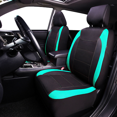 #ad Universal 2 Front Seat Covers Set Mint Green Black Back Pocket Armrest Auto SUV $34.99