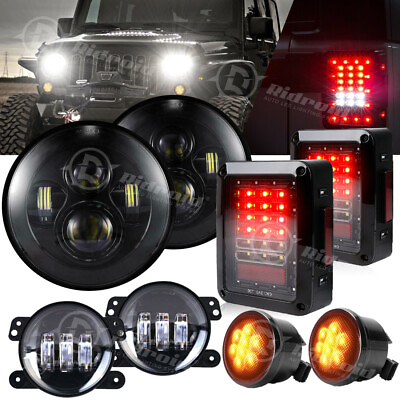 #ad 7quot; LED Headlights 4quot; Fog Light Tail Lights Turn Lamps Combo for Jeep Wrangler JK $149.99