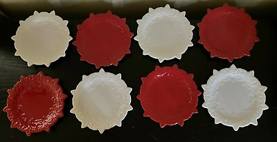 #ad 8 Temp tations CHRISTMAS Embossed 4 Red 4 White 7 3 4quot; Dessert Plates NEW $32.00