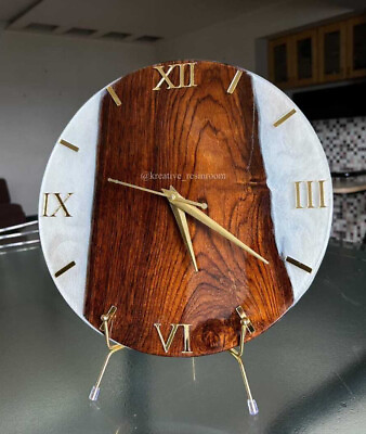 #ad Resin Table Clock Functional Art for Any Room Brown Abstract Modern Design $56.99