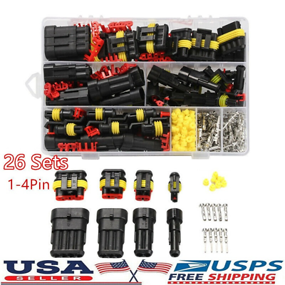 #ad 1 2 3 4 Pin Way Sealed Waterproof Electrical Wire Connector Plug Car Auto Set $19.85
