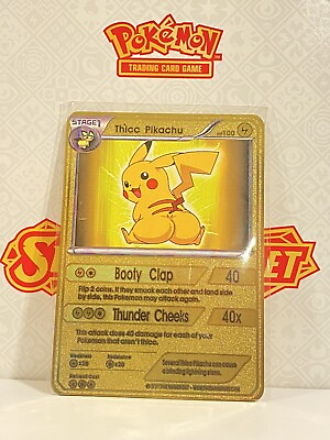 #ad Thicc Pikachu Gold Metal Pokémon Card Collectible Gift Display $10.99