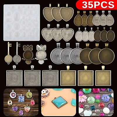 #ad 35PCS DIY Silicone Resin Mold Jewelry Casting Epoxy Pendant Tray Mould Craft Kit $15.48