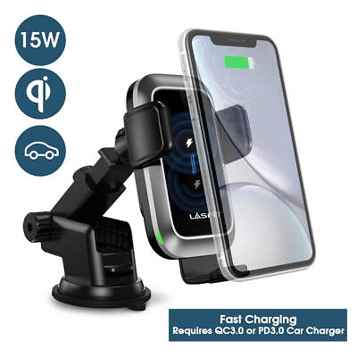 #ad Lasfit Wireless Charger Car Mount Phone Holder Fast Charging 15W Qi for iphone $35.99