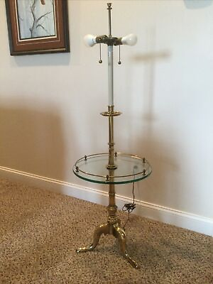 #ad Vintage Stiffel Brass FLOOR Lamp Queen Anne legs Glass top amp; Chain pulls $289.00