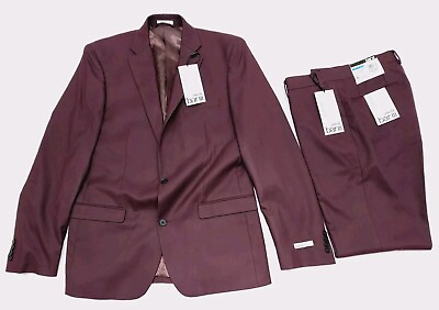 #ad BAR III Men#x27;s 42L Jacket 36x34 Pants Slim Fit Burgundy 2 Piece Suit $129.99