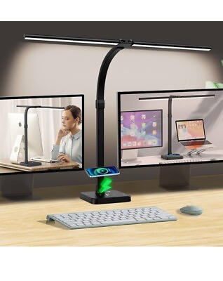 #ad LED Desk Lamp for Home Office Double Head 24W with USB Charging Port $40.00