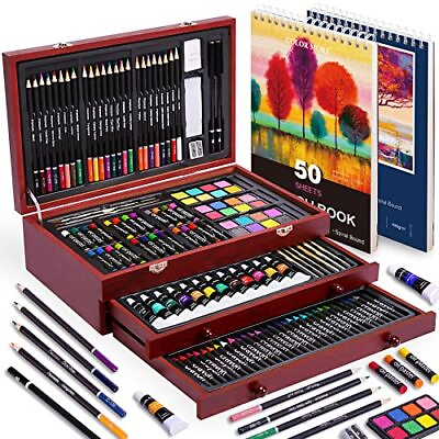 #ad 175 Piece Deluxe Art Set 2 Drawing Pads Acrylic Paints Crayons Colored Pencils $43.74