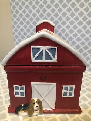 #ad Pioneer Woman Rustic Red Barn Cookie Jar Charlie Dog $29.69