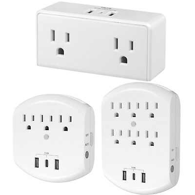 #ad Clear Power Wall Outlet Extender Tap with USB Multi Outlet USB Wall Charger $24.99