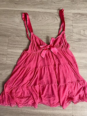 #ad Victoria#x27;s Secret Sheer Baby Doll Chemise Bow Size Medium Sexy Pink $13.00