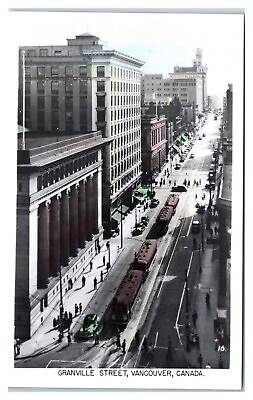 #ad Postcard Real Photo Granville Street in Vancouver Canada RPPC c1930 $14.75