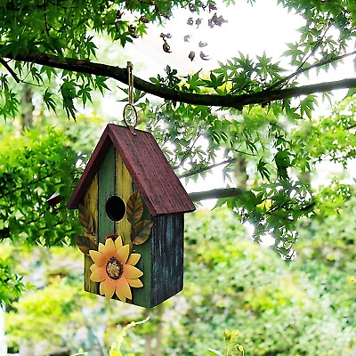 #ad Decorative Wooden Bird House Hand Painted Wood Birdhouse Rustic Hanging Birdhous $25.99