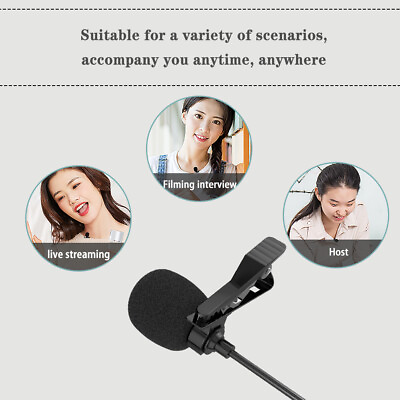 #ad 3.5mm Wired Microphone Lavalier Mic Clip PC Laptop Tablet Online Meeting Speaker $4.99
