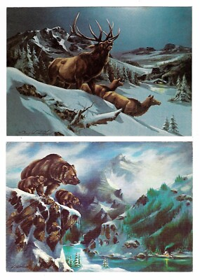 #ad 2 Vintage 1970s BULL DEER amp; GRIZZLY BEAR Wildlife Art Prints by Douglas Van Howd $12.75