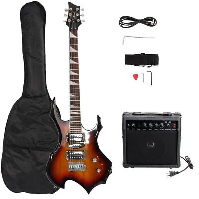 #ad Glarry Burning Fire Basswood Electric Guitar 6 String Student with Bag amp; 20W Amp $77.38