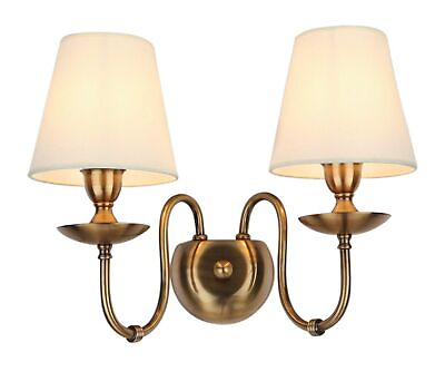 #ad 2 Light Bedroom Wall Lamps Polished Solid Brass Finish Wall Lights with White... $104.11