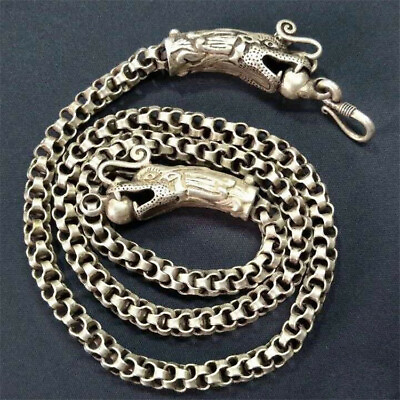 #ad Chinese Culture Retro Tibetan White Copper Dragon Necklace Jewelry Accessories $29.60