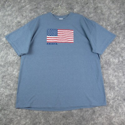 #ad Gildan Mens Shirt 2XL XXL Blue American Flag Ultra Cotton America Patriotic Tee* $5.48
