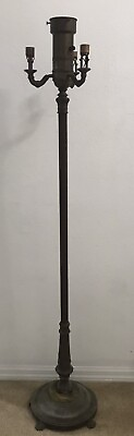 #ad VINTAGE BRASS THREE ARM 4 LIGHT FLOOR LAMP WITH MARBLE BASE. $81.25