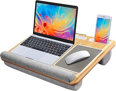 #ad Bamboo Lap Desk Table Laptop Cushion Bed Tray Cushioned Computer Tablet Support $29.88