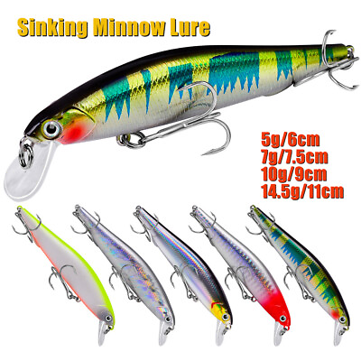 #ad Sinking Minnow Lure Hard Bait Casting Crankbait Fishing Tackle Wobbler Bass Pike $2.65