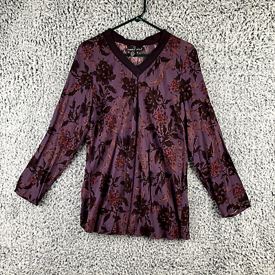#ad Vintage Carole Little Shirt Womens 14 Purple Floral Bohemian Phoebe Buffay Hipp $26.02