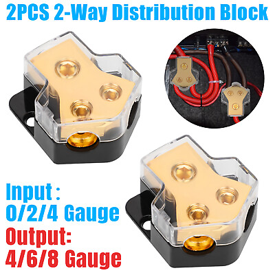#ad 2pc New 2 Way Car Audio Solar Amp Power Ground Cable Splitter Distribution Block $9.89
