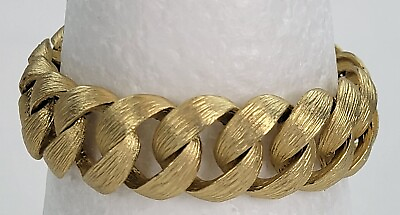 #ad Matte Gold Plated Bracelet Textured Cuban Link Chain Magnetic 7 in $22.50