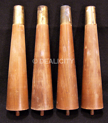 #ad MCM Vintage Wood Furniture Legs 4 8quot; Brown Brass Tapered PLEASE READ Good Set X6 $29.95