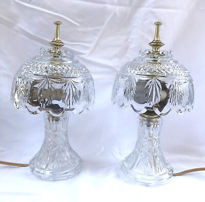 #ad Gorgeous Vintage Etched Crystal Boudoir Lamps PAIR Vanity Table Bedside $69.99
