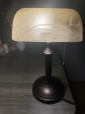 #ad 15 in. Oil Rubbed Bronze Bankers Lamp with Pull Chain By Hampton Bay Used $46.00