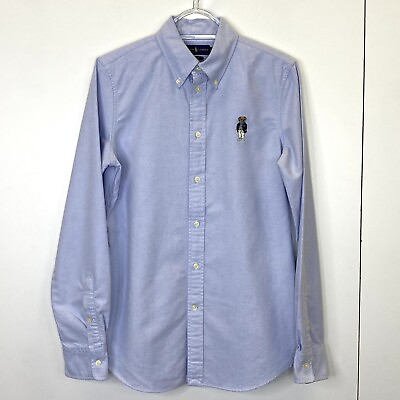 #ad Ralph Lauren Shirt Mens Size Medium Slim Fit Oxford Blue Polo Bear Emboidered $49.99