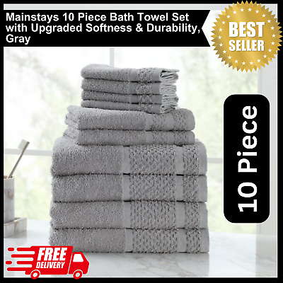 #ad #ad Mainstays 10 Piece Bath Towel Set with Upgraded Softness amp; Durability Gray $11.48