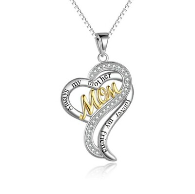 #ad 925 Silver Always My Mother Forever My Friend Love Heart CZ Pendant Necklace B4 $12.95