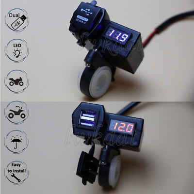 #ad Waterproof Motorcycle USB Cell Phone Power Charger Blue Red LED Voltmeter $18.80