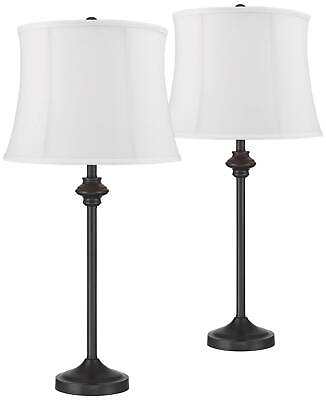 #ad Lynn Modern Buffet Table Lamps 26quot; Tall Set of 2 Bronze White Softback Shade $119.95