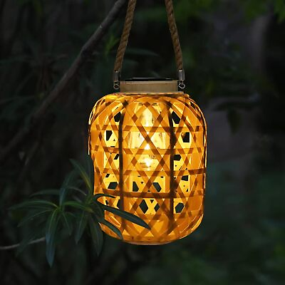 #ad pearlstar Outdoor Solar Lantern Hanging Lights Natural Bamboo Solar Lantern with $15.00