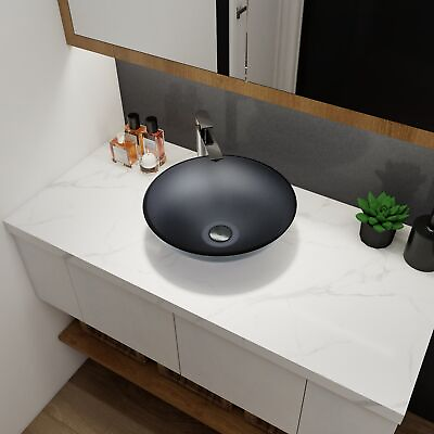 #ad Matte Gray Tempered Glass Round Bathroom Vessel Sink Basin $166.20