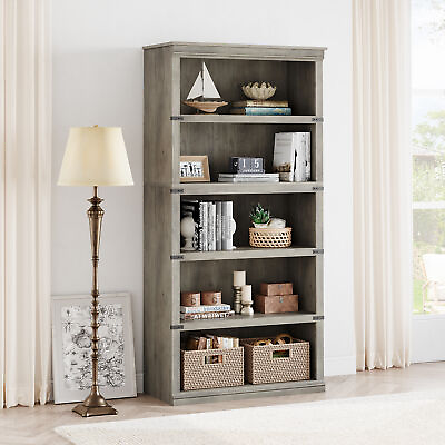 #ad 5 Tier Bookcase Farmhouse with Storage Open Display Rack Book Shelving $90.12