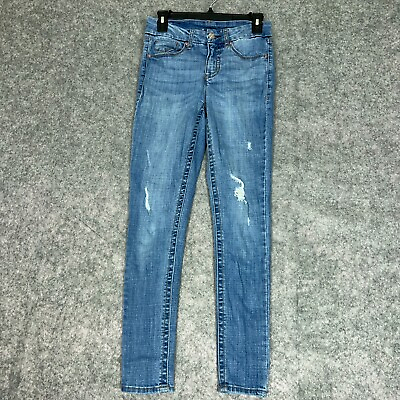 #ad Seven Women Jeans 4 Blue Denim Skinny Medium Wash Pant Mid Rise Distressed Logo $13.29