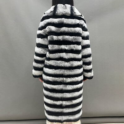 #ad Women Fur Coat Big Fur Collar Faux Chinchilla Warm Rex Rabbit Fur Long Overcoat $372.89
