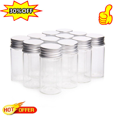 #ad Vials Small Glass Bottles Mini Jars With Aluminum Screw Storage Lids USA $1.43
