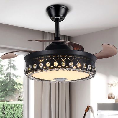 #ad 42quot;Bluetooth 7 Color Chandelier Crystal Modern Ceiling Fan Light w Music Player $161.59