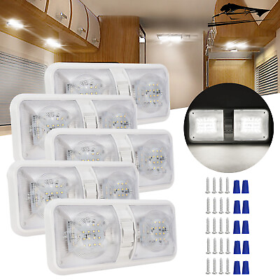 #ad 5X 12V Interior LED Ceiling Light For RV Boat Camper Trailer Double Dome Light $37.50